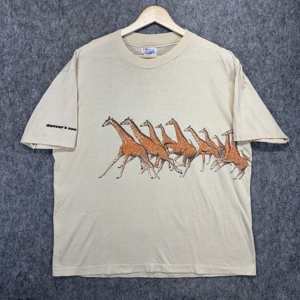 Vintage Denver Zoo Giraffe T-Shirt XL USA Single Stitch 80s Hanes 50/50 Thin